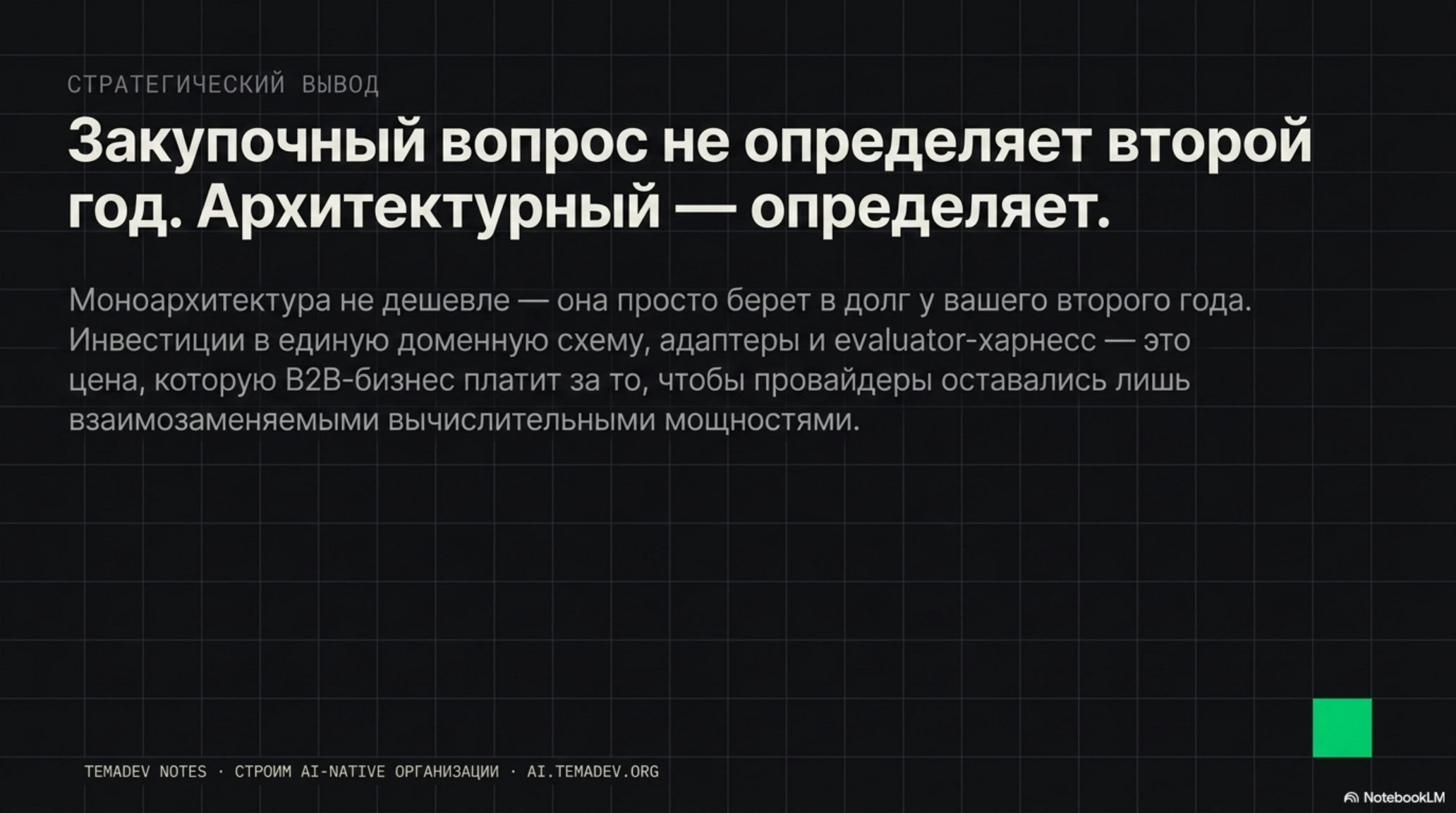 Слайд с текстом: стратегический вывод о том, что архитектурный вопрос важнее закупочного для B2B-команд РФ.